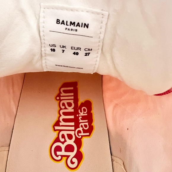 NIB Balmain X Barbie Pink Sneakers EU 40 US 10 Women’s High Top Lace Up B Court - Picture 9 of 10